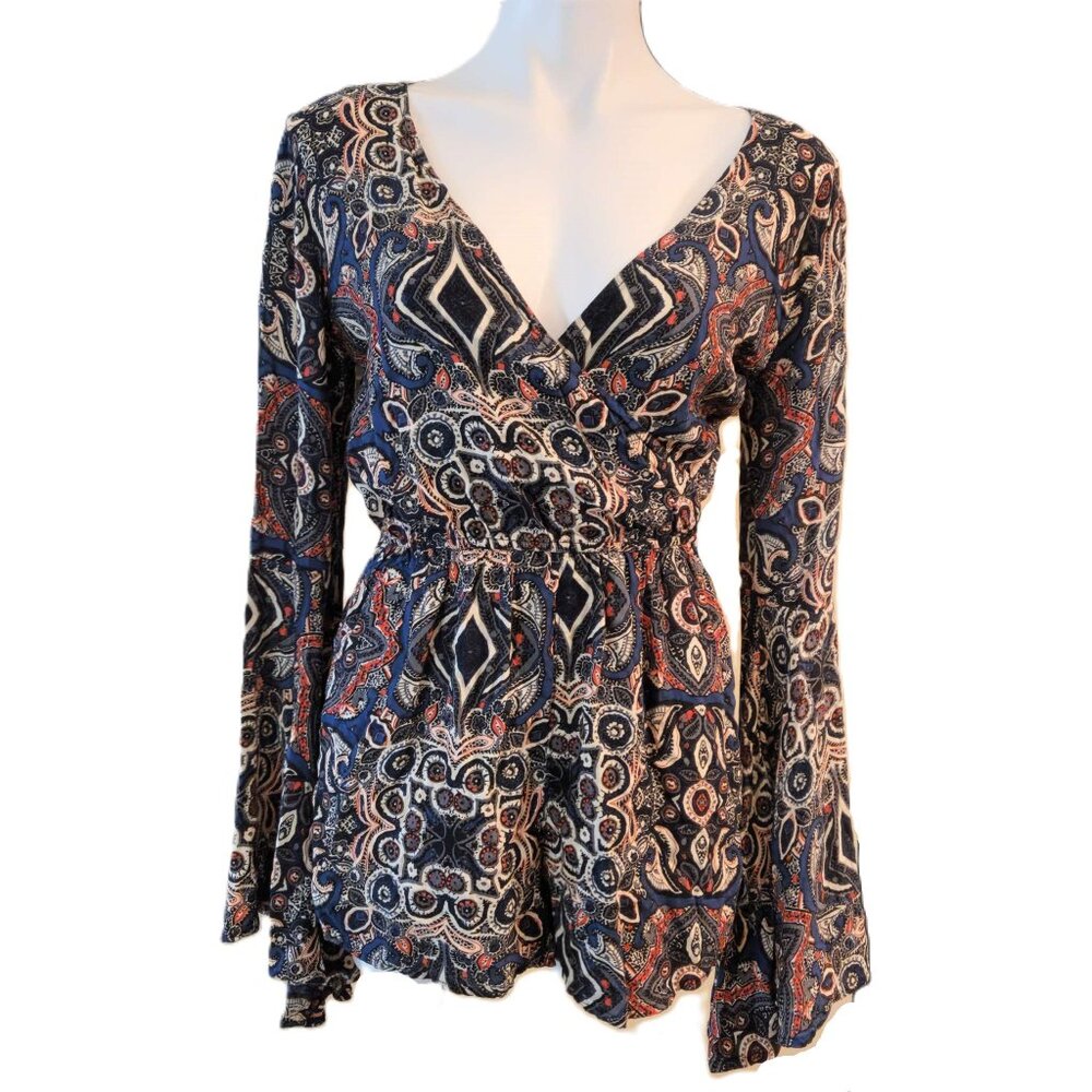 Abercrombie & Fitch romper Women's small Boho deep V neckline Bell sleeve Fall